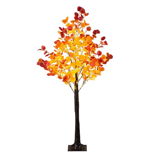 5Ft Pre-Lit Bright Autumn Eucalyptus Artificial Fall Tree with 300 Warm White LED Lights By Nearly Natural in Orange | 32" x 32" x 60" | Michaels®